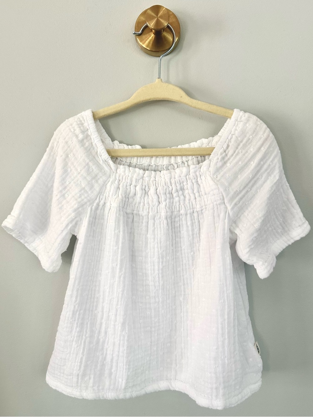 Easy Peasy Girls White Swiss Dot Gauze Peasant Top 3T Organic Cotton
